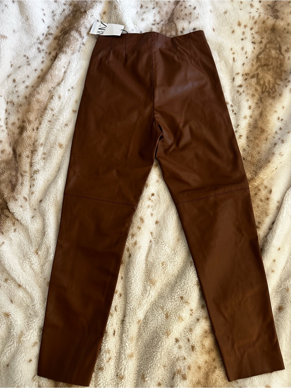 Zara Chestnut Brown Faux Leather Tapered Pants - Picture 8 of 10